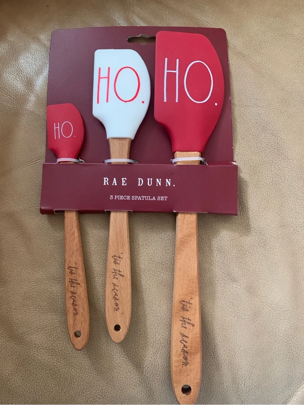 Rae Dunn Christmas  Holiday Spatulas Red & White HO HO HO 3-Piece Set NWT